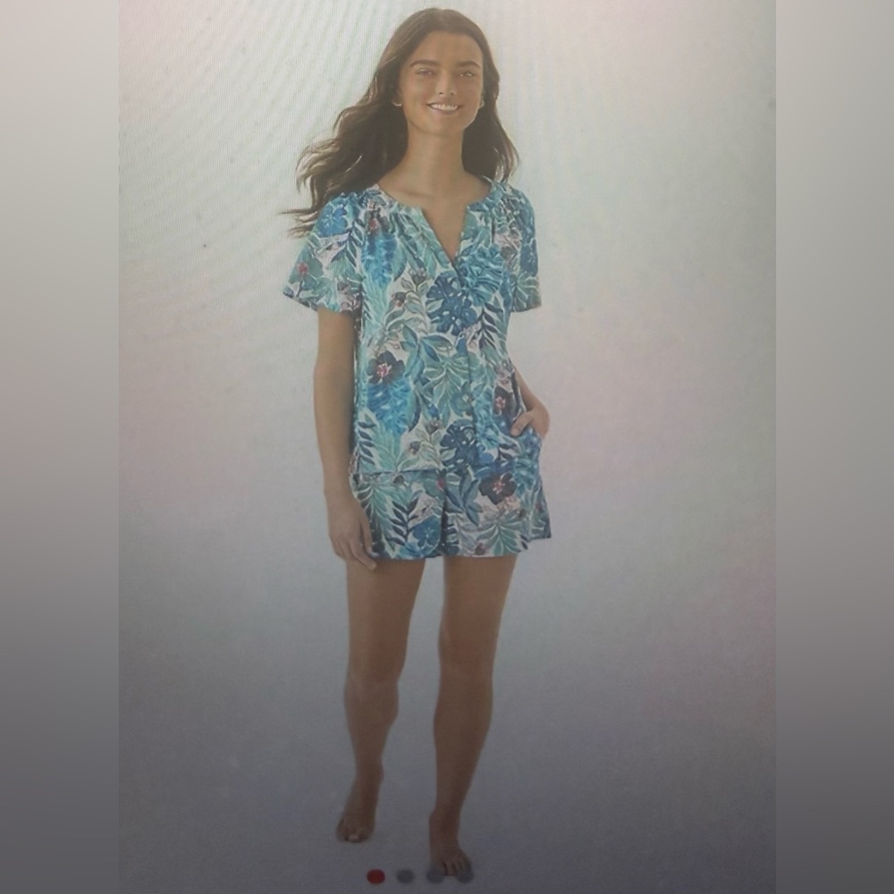Lilly Pulitzer, NWT breezy aqua best fronds forever, top/bottom set size Small - Picture 2 of 5